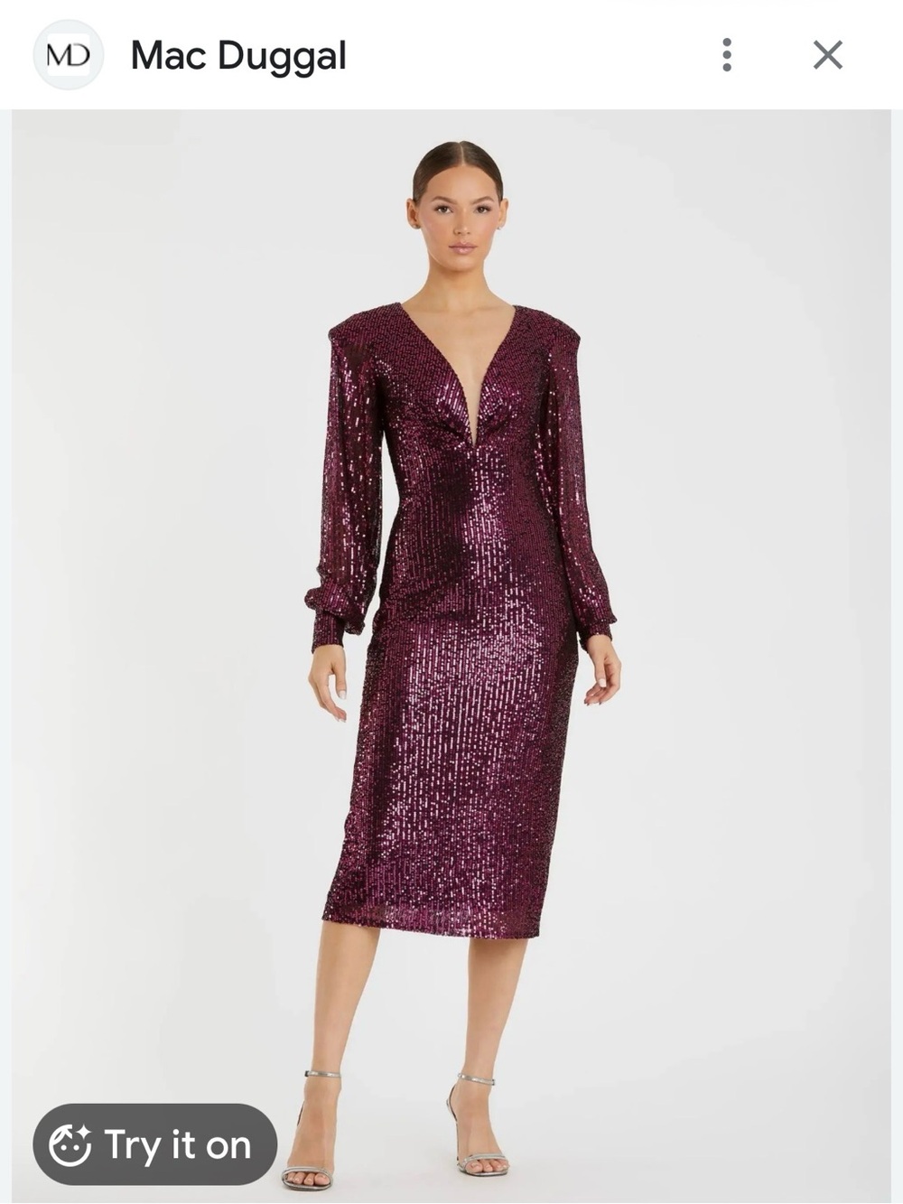 💜 NWT Mac Duggal 💜 Sequin Long-Sleeve V-Neck Dress